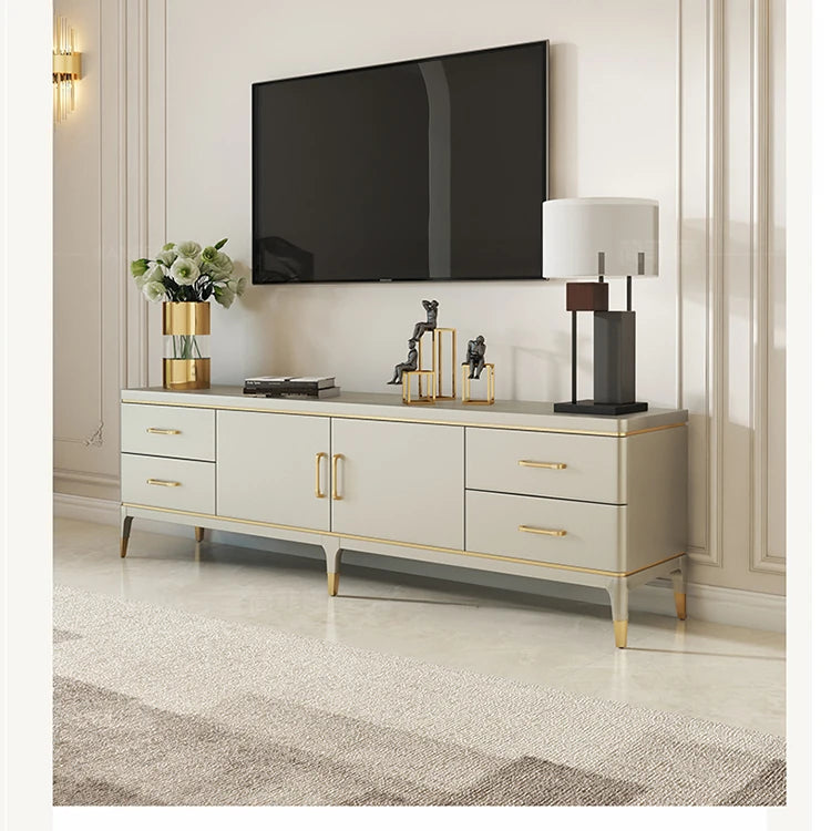 Modern Pine Multi-Layer Board TV Stand with Elegant Gold Accents – Stylish Entertainment Center Solution fjfn-5278