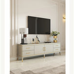 Modern Pine Multi-Layer Board TV Stand with Elegant Gold Accents – Stylish Entertainment Center Solution fjfn-5278