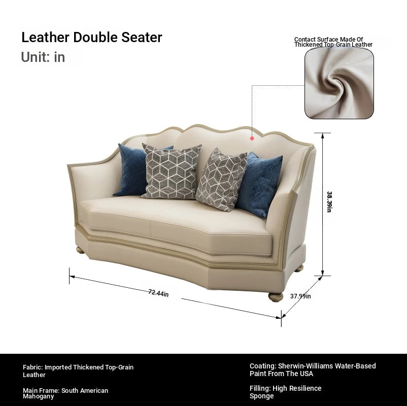 Elegant Solid Wood Sofa Set with Cowhide Leather & PU Leather Upholstery – Luxurious Comfort for Your Living Room fjfn-5281