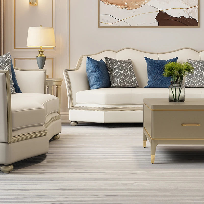 Elegant Solid Wood Sofa Set with Cowhide Leather & PU Leather Upholstery – Luxurious Comfort for Your Living Room fjfn-5281