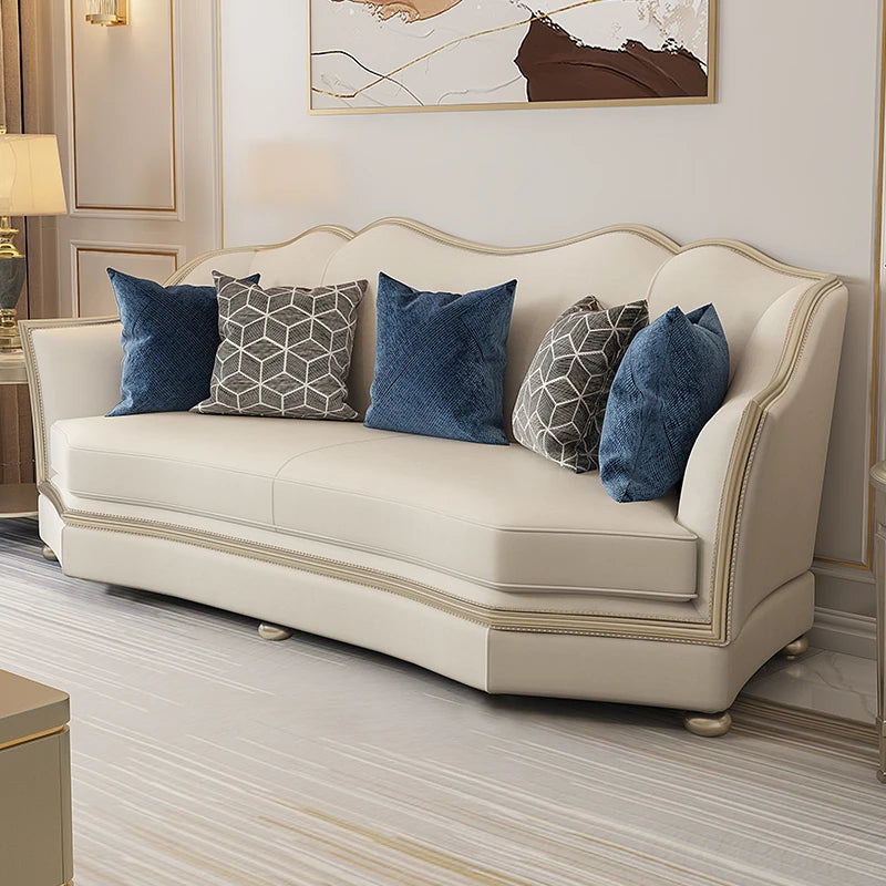 Elegant Solid Wood Sofa Set with Cowhide Leather & PU Leather Upholstery – Luxurious Comfort for Your Living Room fjfn-5281