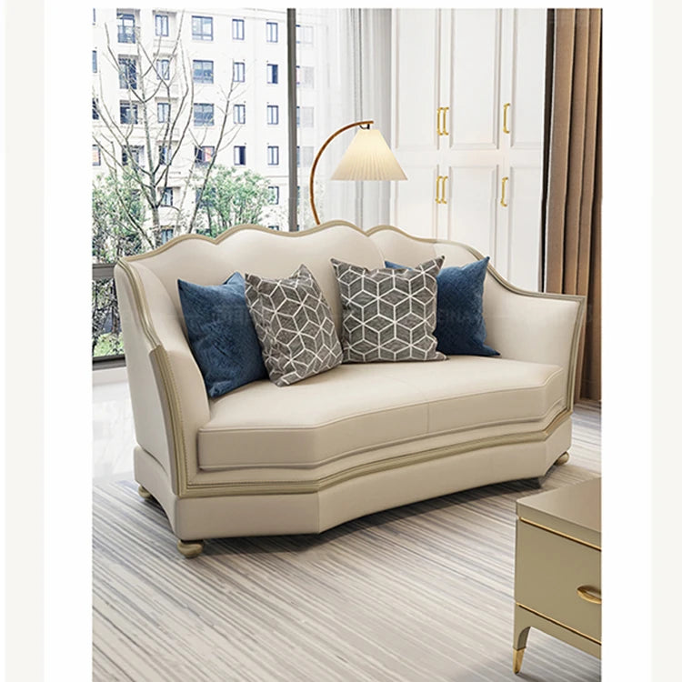 Elegant Solid Wood Sofa Set with Cowhide Leather & PU Leather Upholstery – Luxurious Comfort for Your Living Room fjfn-5281