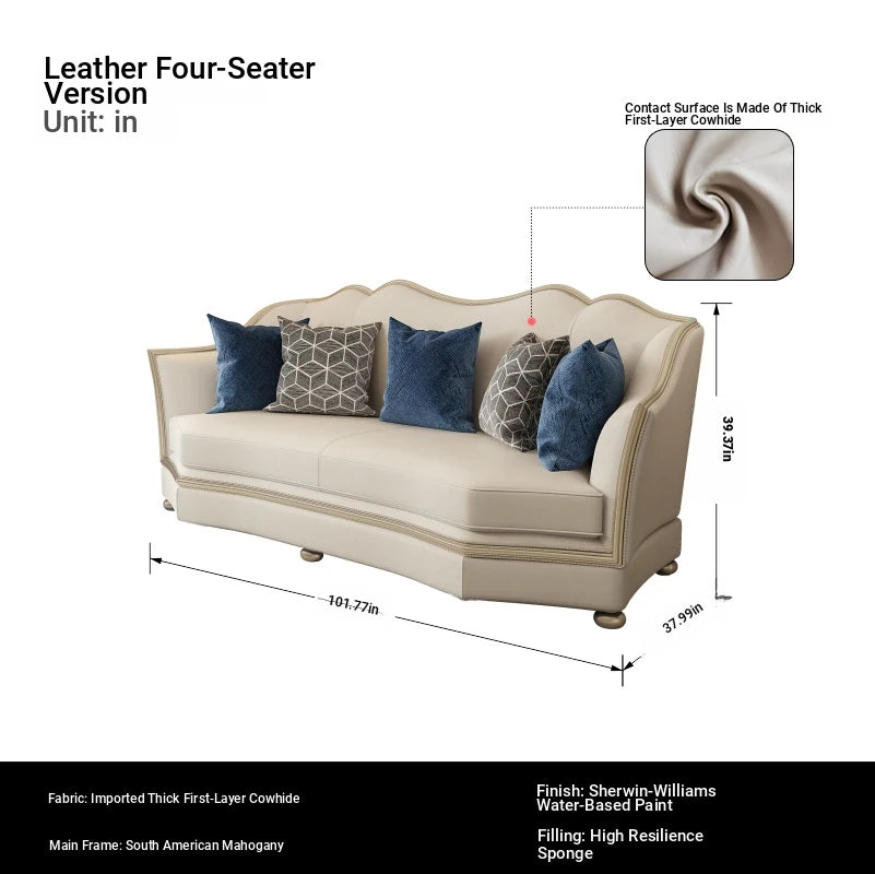 Elegant Solid Wood Sofa Set with Cowhide Leather & PU Leather Upholstery – Luxurious Comfort for Your Living Room fjfn-5281