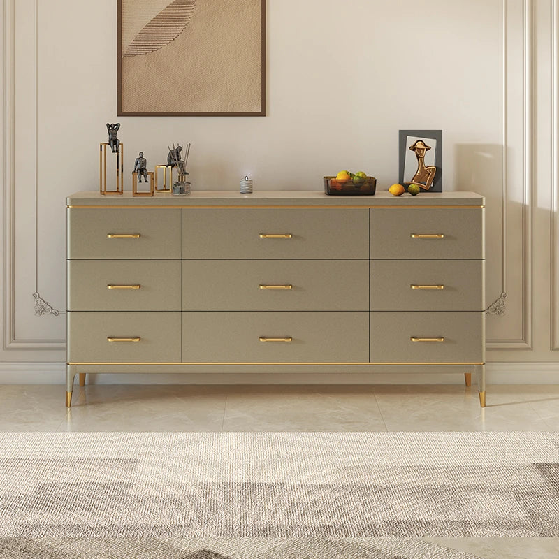 Stylish Pine Multi-Layer Board Cabinet with Gold Accents - Modern Storage Solution for Your Home fjfn-5284