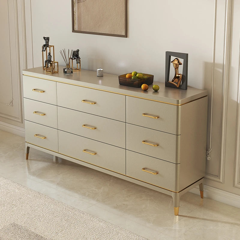 Stylish Pine Multi-Layer Board Cabinet with Gold Accents - Modern Storage Solution for Your Home fjfn-5284