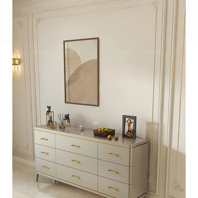 Stylish Pine Multi-Layer Board Cabinet with Gold Accents - Modern Storage Solution for Your Home fjfn-5284