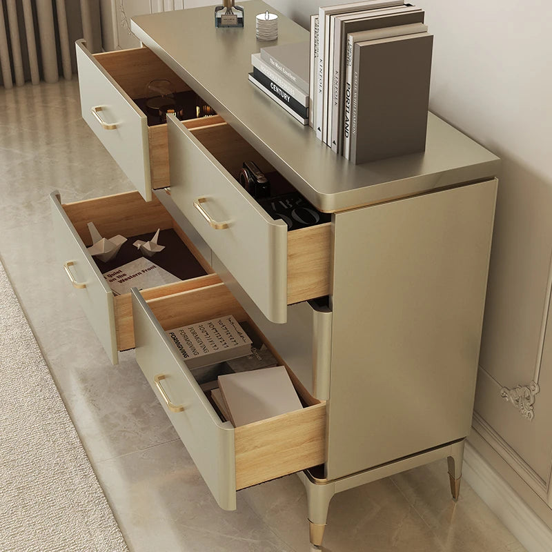 Elegant Pine Multi-Layer Board Cabinet with Gold Accents – Stylish Storage Solution for Modern Homes fjfn-5285