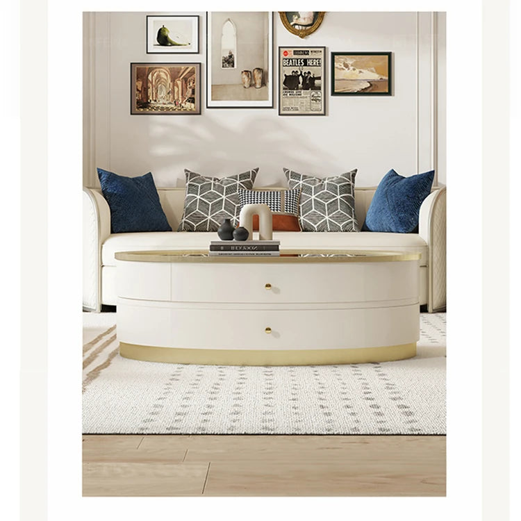 Elegant Oval Coffee Table with Tempered Glass Top and Solid Wood Base - Modern Living Room Centerpiece fjfn-5288