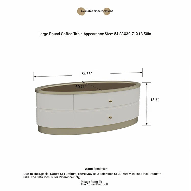 Elegant Oval Coffee Table with Tempered Glass Top and Solid Wood Base - Modern Living Room Centerpiece fjfn-5288