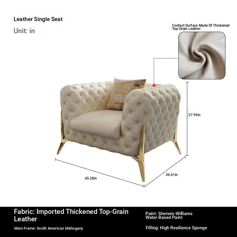 Elegant Solid Wood Cowhide Leather Sofa Set - Modern Luxury Living Room Furniture fjfn-5291