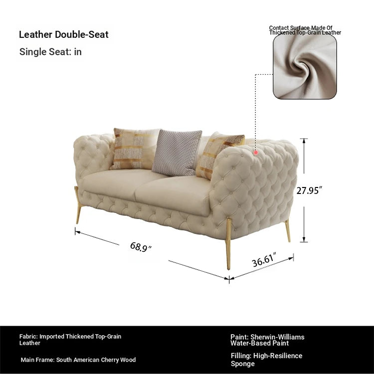 Elegant Solid Wood Cowhide Leather Sofa Set - Modern Luxury Living Room Furniture fjfn-5291
