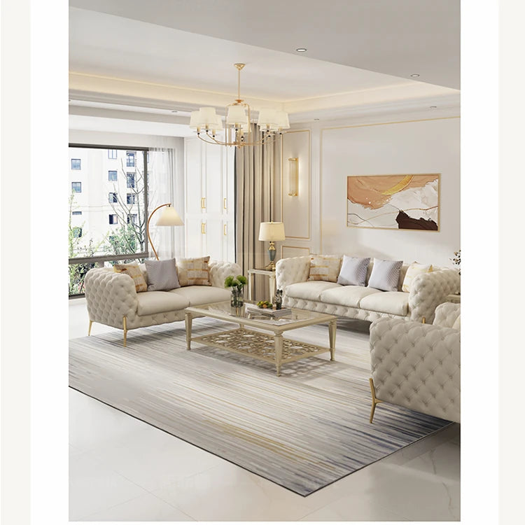 Elegant Solid Wood Cowhide Leather Sofa Set - Modern Luxury Living Room Furniture fjfn-5291