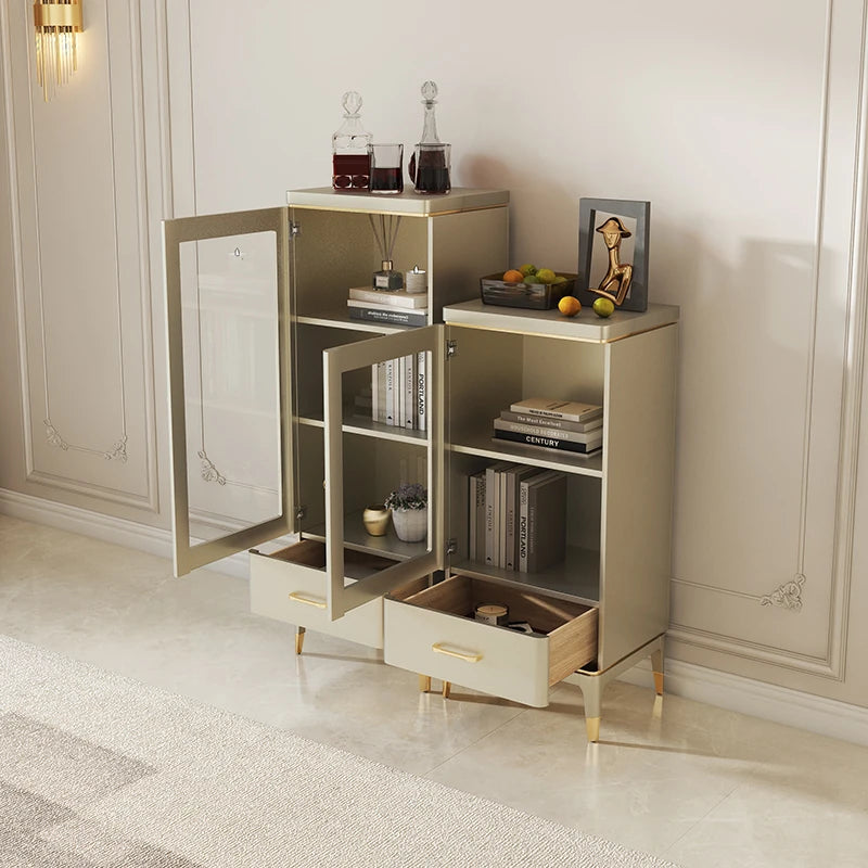 Elegant Solid Wood Wine Cabinet with Glass Doors – Modern Multi-Layer Storage for Home Decor fjfn-5292