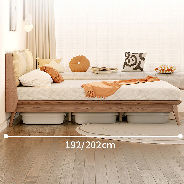 Sleek Ash Wood Bed Frame with Luxurious Down Corduroy Upholstery in Earthy Hues fjjj-1660