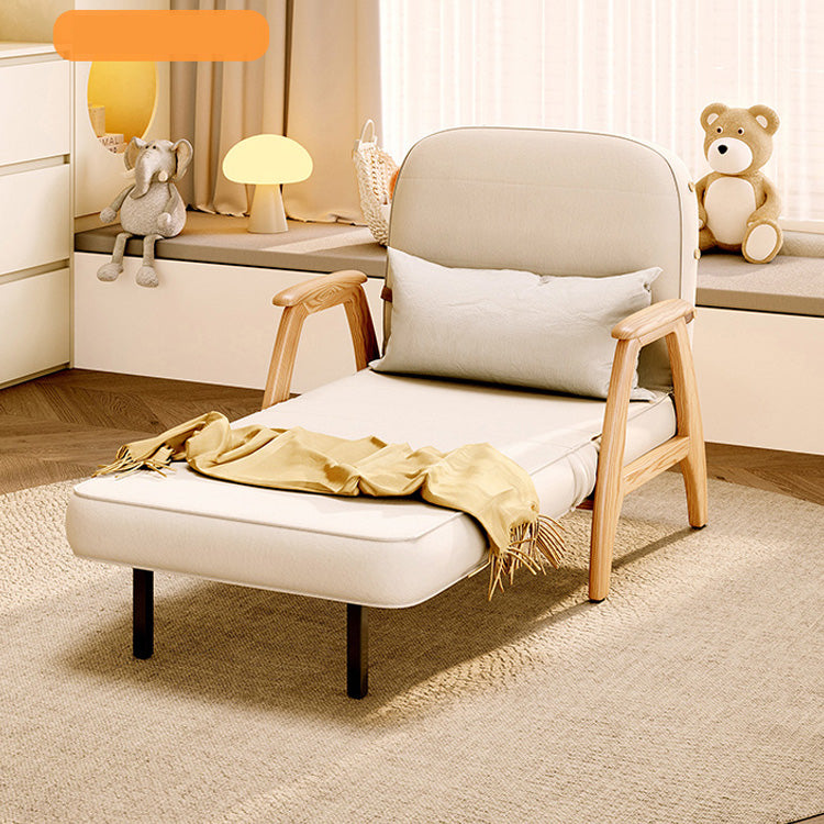 Stylish Beige Sofa with Natural Wood Accents - Comfortable Down and Faux Leather Finish fjjj-1661