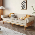 Stylish Beige Sofa with Natural Wood Frame | Cotton, Linen & Leathaire Blend fjnl-1579