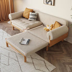 Stylish Beige Sofa with Natural Wood Frame | Cotton, Linen & Leathaire Blend fjnl-1579
