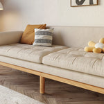 Stylish Beige Sofa with Natural Wood Frame | Cotton, Linen & Leathaire Blend fjnl-1579