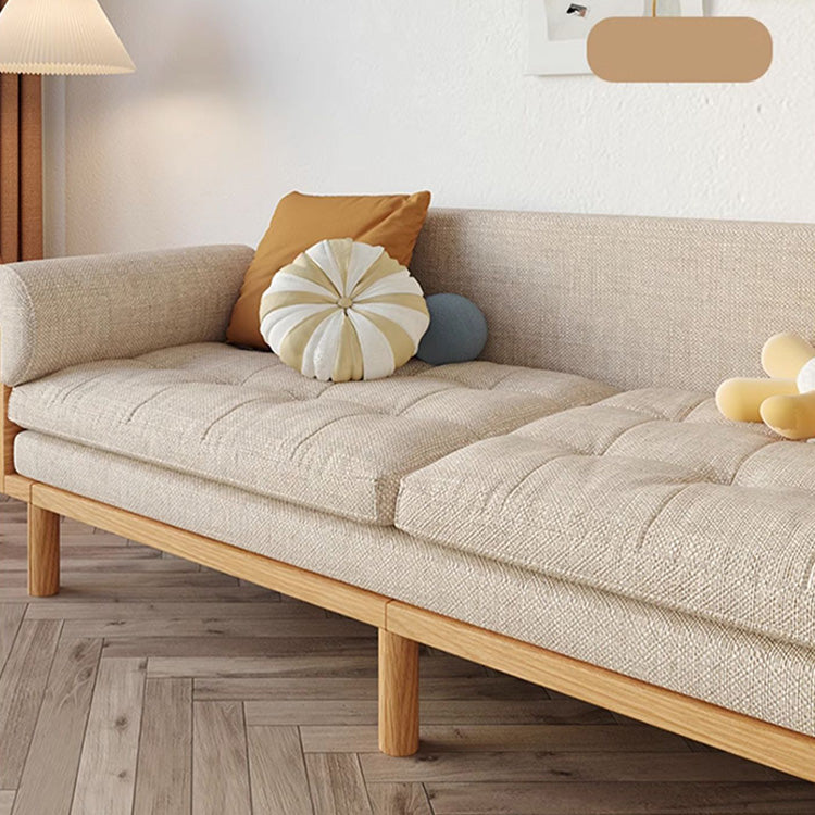 Stylish Beige Sofa with Natural Wood Frame | Cotton, Linen & Leathaire Blend fjnl-1579