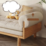 Stylish Beige Sofa with Natural Wood Frame | Cotton, Linen & Leathaire Blend fjnl-1579