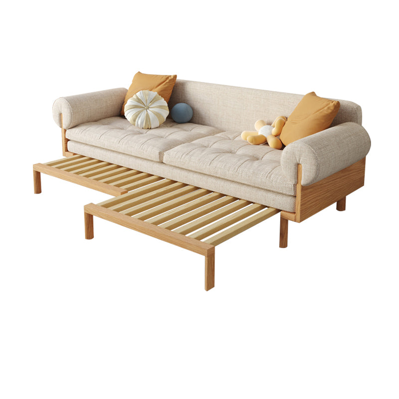 Stylish Beige Sofa with Natural Wood Frame | Cotton, Linen & Leathaire Blend fjnl-1579