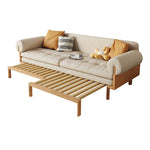 Stylish Beige Sofa with Natural Wood Frame | Cotton, Linen & Leathaire Blend fjnl-1579
