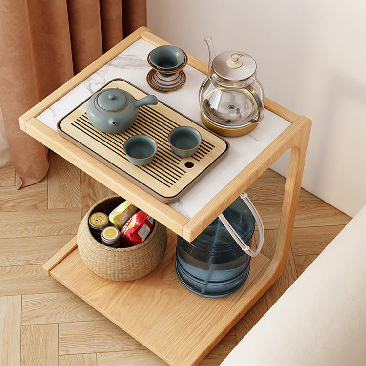 Chic Natural Wood Tea Table with Glass and Ceramic Accents in Brown White Ash fjnl-1581