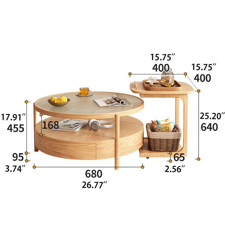 Chic Natural Wood Tea Table with Glass and Ceramic Accents in Brown White Ash fjnl-1581