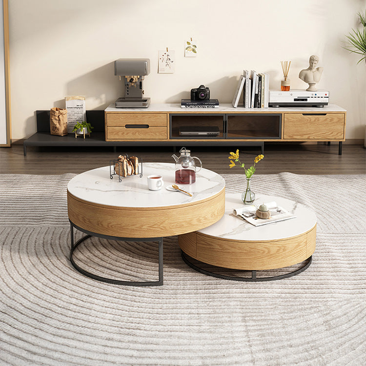 Elegant White & Brown Tea Table with Natural Wood and Ceramic Finish fjnl-1585