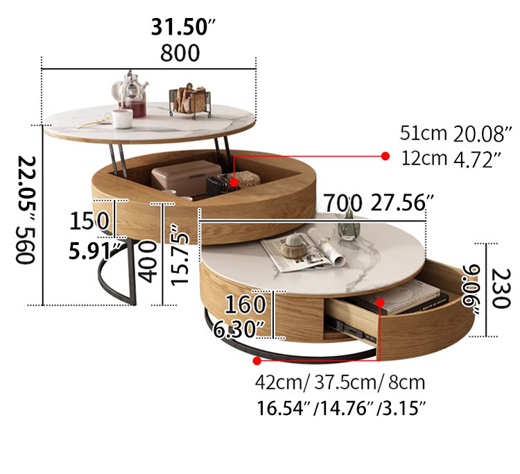 Elegant White & Brown Tea Table with Natural Wood and Ceramic Finish fjnl-1585