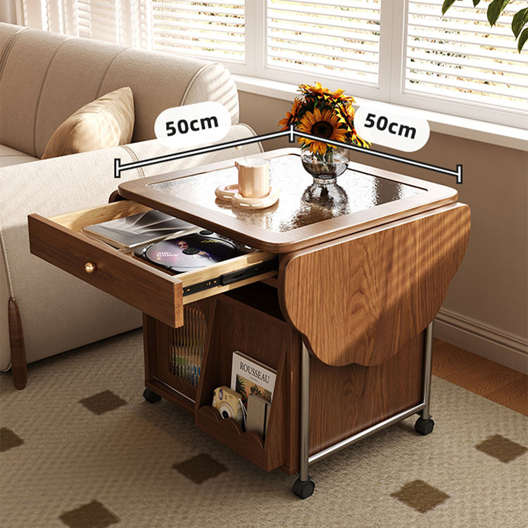 Elegant Solid Wood Tea Table with Glass Top – Brown Finish fjnl-1598