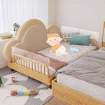 Solid Beech Wood Bed with Leathaire Upholstery – Elegant and Durable Natural Design fjnl-1603