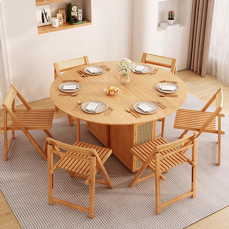 Elegant Natural Wood Dining Table - Brown Ash & Oak Wood with Glass and Rattan Accents fjnl-1605