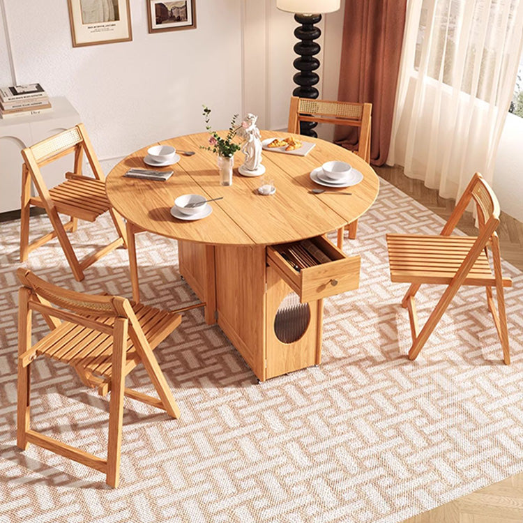 Elegant Natural Wood Dining Table - Brown Ash & Oak Wood with Glass and Rattan Accents fjnl-1605