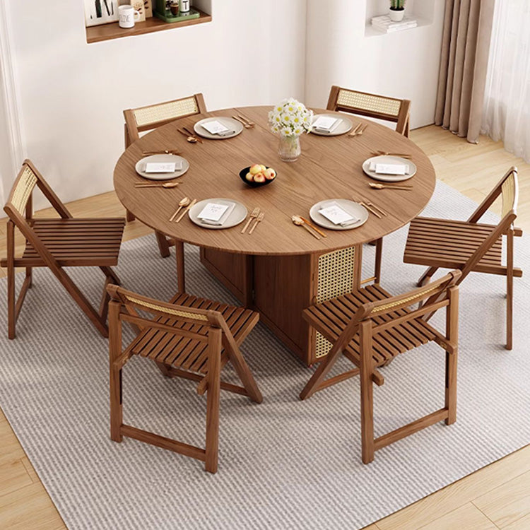 Elegant Natural Wood Dining Table - Brown Ash & Oak Wood with Glass and Rattan Accents fjnl-1605