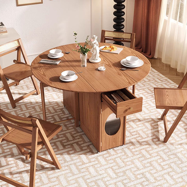 Elegant Natural Wood Dining Table - Brown Ash & Oak Wood with Glass and Rattan Accents fjnl-1605