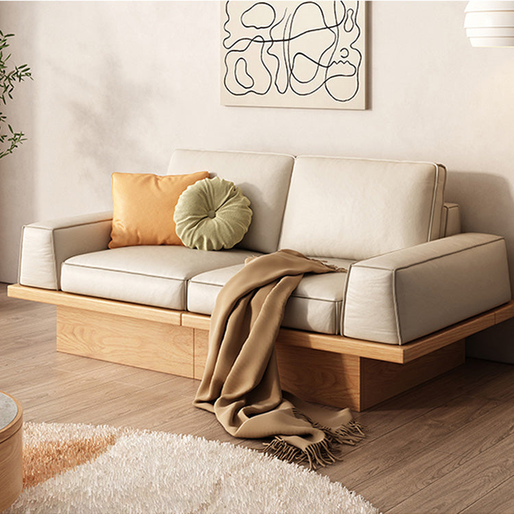 Beige Solid Wood Sofa with Plush Latex and Down Blend in Luxurious Leathaire Finish fjnl-1606