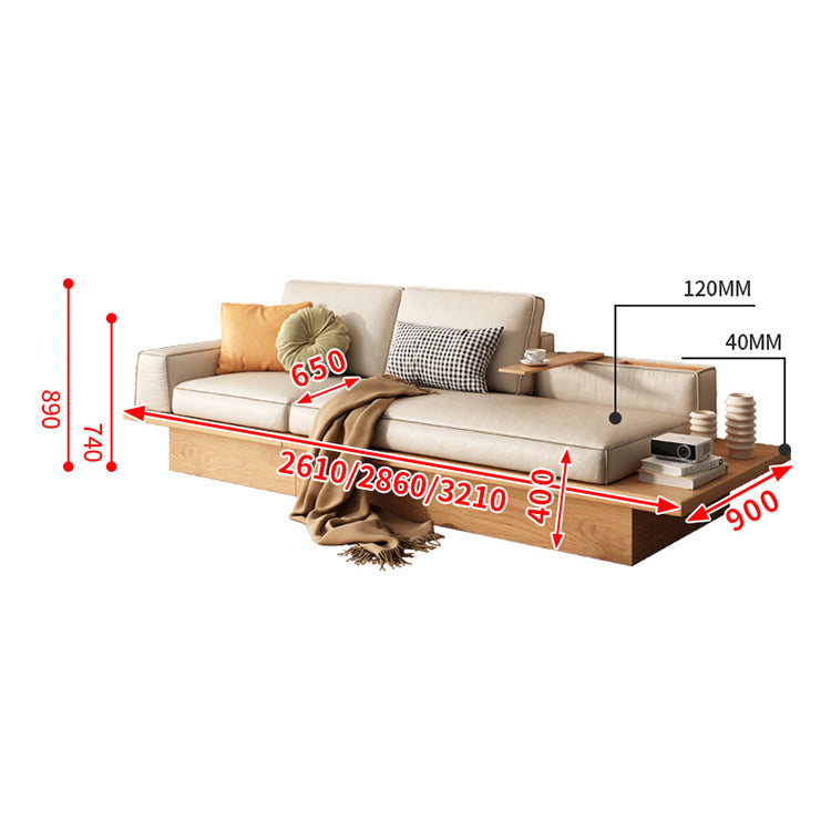 Beige Solid Wood Sofa with Plush Latex and Down Blend in Luxurious Leathaire Finish fjnl-1606