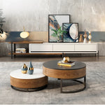 Stylish Round Tea Table - Solid Wood & Ceramic Sintered Stone Design fjnl-2448