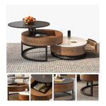 Stylish Round Tea Table - Solid Wood & Ceramic Sintered Stone Design fjnl-2448
