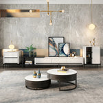 Stylish Round Tea Table - Solid Wood & Ceramic Sintered Stone Design fjnl-2448