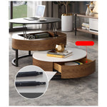 Stylish Round Tea Table - Solid Wood & Ceramic Sintered Stone Design fjnl-2448