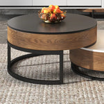 Stylish Round Tea Table - Solid Wood & Ceramic Sintered Stone Design fjnl-2448