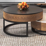 Stylish Round Tea Table - Solid Wood & Ceramic Sintered Stone Design fjnl-2448