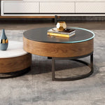 Stylish Round Tea Table - Solid Wood & Ceramic Sintered Stone Design fjnl-2448