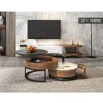 Stylish Round Tea Table - Solid Wood & Ceramic Sintered Stone Design fjnl-2448