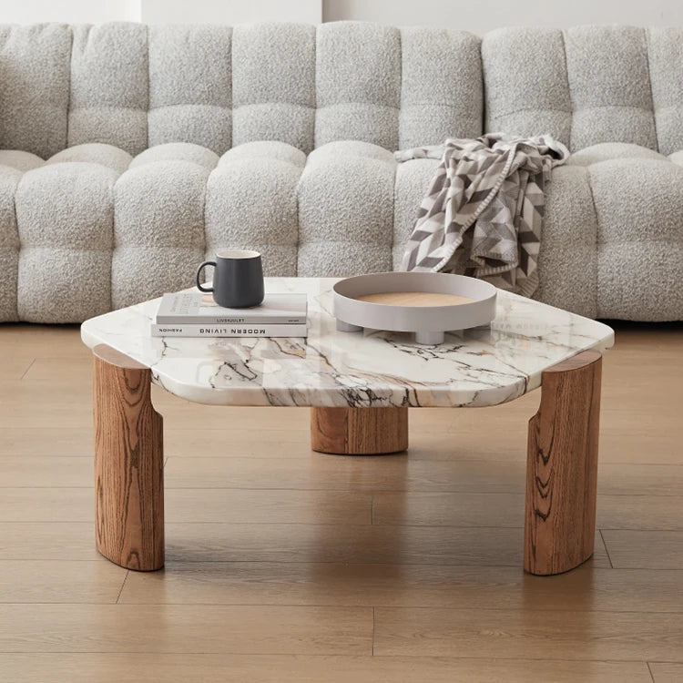 Modern Marble Ash Wood Tea Table - Elegant Living Room Centerpiece fjnw-4534