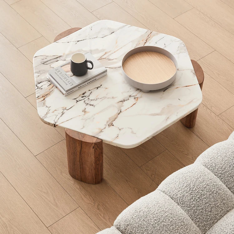 Modern Marble Ash Wood Tea Table - Elegant Living Room Centerpiece fjnw-4534