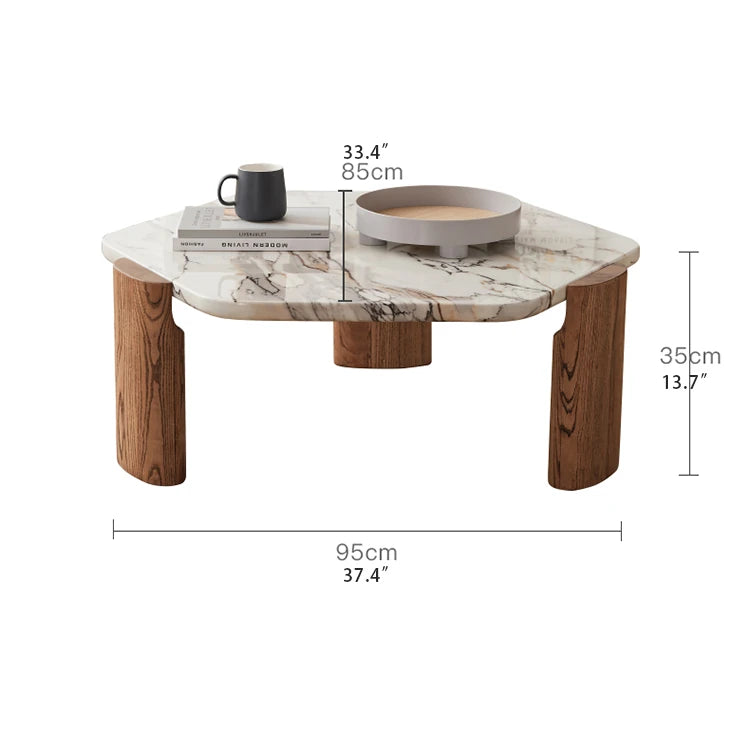 Modern Marble Ash Wood Tea Table - Elegant Living Room Centerpiece fjnw-4534