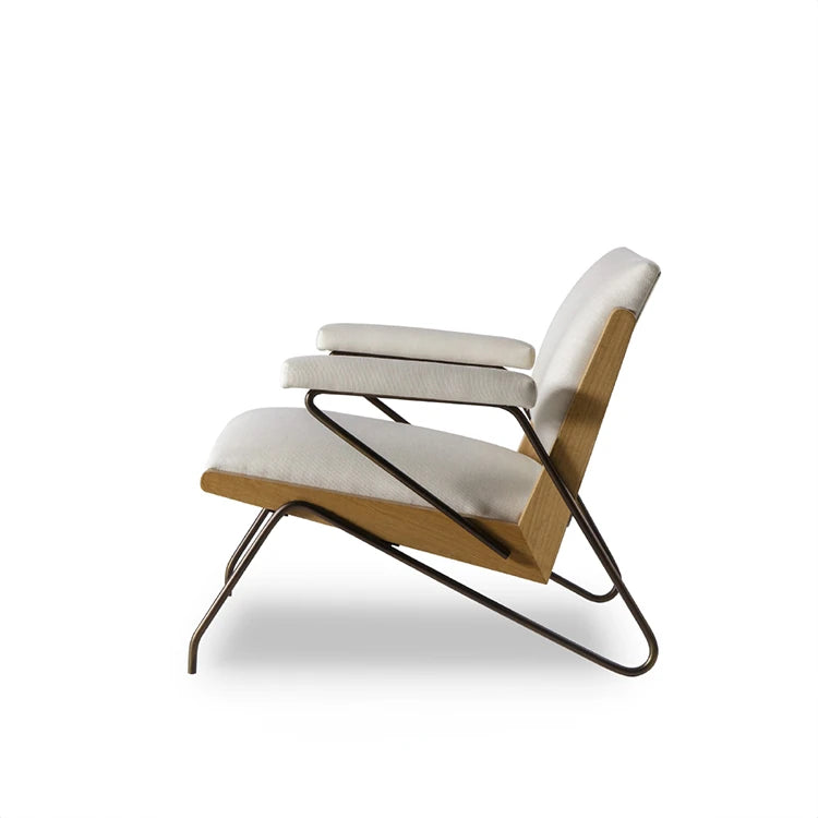 Modern Cotton-Ramie Lounge Chair with Ash Wood Accents - Stylish Comfort for Your Living Space fjnw-4547